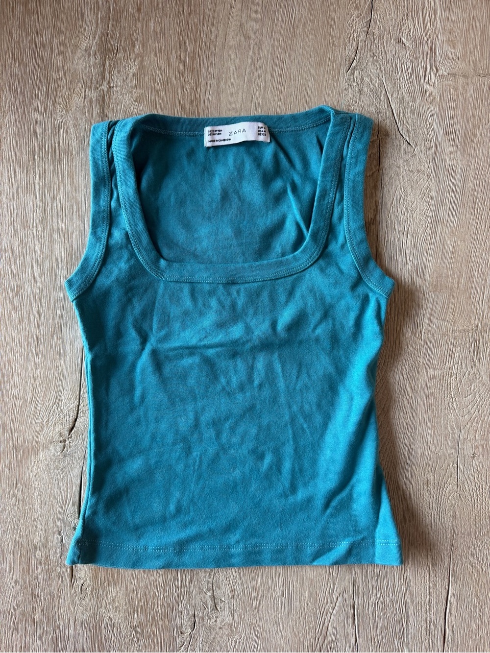 Zara Teal Square Neck Ribbed Tank Top